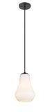 490-1P-BK-G571-7 Cord Hung 7" Matte Black Mini Pendant - Matte White Cased Fairfield Glass - LED Bulb - Dimmensions: 7 x 7 x 10.5<br>Minimum Height : 13.5<br>Maximum Height : 130.5 - Sloped Ceiling Compatible: Yes