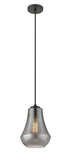 490-1P-BK-G573-7 Cord Hung 7" Matte Black Mini Pendant - Plated Smoke Fairfield Glass - LED Bulb - Dimmensions: 7 x 7 x 10.5<br>Minimum Height : 13.5<br>Maximum Height : 130.5 - Sloped Ceiling Compatible: Yes