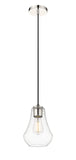 490-1P-PN-G572-7 Cord Hung 7" Polished Nickel Mini Pendant - Clear Fairfield Glass - LED Bulb - Dimmensions: 7 x 7 x 10.5<br>Minimum Height : 13.5<br>Maximum Height : 130.5 - Sloped Ceiling Compatible: Yes