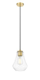 490-1P-SG-G572-7 Cord Hung 7" Satin Gold Mini Pendant - Clear Fairfield Glass - LED Bulb - Dimmensions: 7 x 7 x 10.5<br>Minimum Height : 13.5<br>Maximum Height : 130.5 - Sloped Ceiling Compatible: Yes