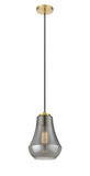 490-1P-SG-G573-7 Cord Hung 7" Satin Gold Mini Pendant - Plated Smoke Fairfield Glass - LED Bulb - Dimmensions: 7 x 7 x 10.5<br>Minimum Height : 13.5<br>Maximum Height : 130.5 - Sloped Ceiling Compatible: Yes