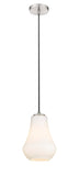 490-1P-SN-G571-7 Cord Hung 7" Brushed Satin Nickel Mini Pendant - Matte White Cased Fairfield Glass - LED Bulb - Dimmensions: 7 x 7 x 10.5<br>Minimum Height : 13.5<br>Maximum Height : 130.5 - Sloped Ceiling Compatible: Yes