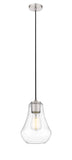 490-1P-SN-G572-7 Cord Hung 7" Brushed Satin Nickel Mini Pendant - Clear Fairfield Glass - LED Bulb - Dimmensions: 7 x 7 x 10.5<br>Minimum Height : 13.5<br>Maximum Height : 130.5 - Sloped Ceiling Compatible: Yes