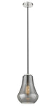 490-1P-SN-G573-7 Cord Hung 7" Brushed Satin Nickel Mini Pendant - Plated Smoke Fairfield Glass - LED Bulb - Dimmensions: 7 x 7 x 10.5<br>Minimum Height : 13.5<br>Maximum Height : 130.5 - Sloped Ceiling Compatible: Yes