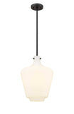 493-1S-BK-G501-12 Stem Hung 12" Matte Black Mini Pendant - Matte White Cased Lowell Glass - LED Bulb - Dimmensions: 12 x 12 x 16.25<br>Minimum Height : 25.25<br>Maximum Height : 49.25 - Sloped Ceiling Compatible: Yes