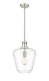 493-1S-SN-G502-12 Stem Hung 12" Brushed Satin Nickel Mini Pendant - Clear Lowell Glass - LED Bulb - Dimmensions: 12 x 12 x 16.25<br>Minimum Height : 25.25<br>Maximum Height : 49.25 - Sloped Ceiling Compatible: Yes