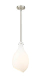 493-1S-SN-G551-9 Stem Hung 8.5" Brushed Satin Nickel Mini Pendant - Matte White Cased Salem Glass - LED Bulb - Dimmensions: 8.5 x 8.5 x 16<br>Minimum Height : 25<br>Maximum Height : 49 - Sloped Ceiling Compatible: Yes