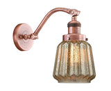 1-Light 7" Antique Copper Sconce - Mercury Plated Chatham Glass LED