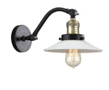 515-1W-BAB-G1 1-Light 8.5" Black Antique Brass Sconce - White Halophane Glass - LED Bulb - Dimmensions: 8.5 x 13 x 11.5 - Glass Up or Down: Yes