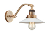 515-1W-BB-G1 1-Light 8.5" Brushed Brass Sconce - White Halophane Glass - LED Bulb - Dimmensions: 8.5 x 13 x 11.5 - Glass Up or Down: Yes