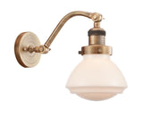 515-1W-BB-G321 1-Light 6.75" Brushed Brass Sconce - Matte White Olean Glass - LED Bulb - Dimmensions: 6.75 x 10.375 x 12.25 - Glass Up or Down: Yes