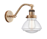 515-1W-BB-G322 1-Light 6.75" Brushed Brass Sconce - Clear Olean Glass - LED Bulb - Dimmensions: 6.75 x 10.375 x 12.25 - Glass Up or Down: Yes