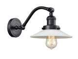 515-1W-BK-G1 1-Light 8.5" Matte Black Sconce - White Halophane Glass - LED Bulb - Dimmensions: 8.5 x 13 x 11.5 - Glass Up or Down: Yes