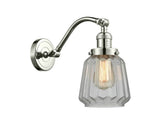 515-1W-PN-G142 1-Light 7" Polished Nickel Sconce - Clear Chatham Glass - LED Bulb - Dimmensions: 7 x 12 x 11.5 - Glass Up or Down: Yes