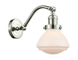 515-1W-PN-G321 1-Light 6.75" Polished Nickel Sconce - Matte White Olean Glass - LED Bulb - Dimmensions: 6.75 x 10.375 x 12.25 - Glass Up or Down: Yes