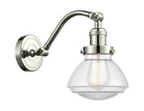 515-1W-PN-G322 1-Light 6.75" Polished Nickel Sconce - Clear Olean Glass - LED Bulb - Dimmensions: 6.75 x 10.375 x 12.25 - Glass Up or Down: Yes