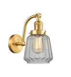 515-1W-SG-G142 1-Light 7" Satin Gold Sconce - Clear Chatham Glass - LED Bulb - Dimmensions: 7 x 12 x 11.5 - Glass Up or Down: Yes