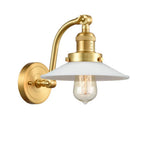 515-1W-SG-G1 1-Light 8.5" Satin Gold Sconce - White Halophane Glass - LED Bulb - Dimmensions: 8.5 x 13 x 11.5 - Glass Up or Down: Yes