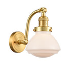 515-1W-SG-G321 1-Light 6.75" Satin Gold Sconce - Matte White Olean Glass - LED Bulb - Dimmensions: 6.75 x 10.375 x 12.25 - Glass Up or Down: Yes