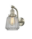 515-1W-SN-G142 1-Light 7" Brushed Satin Nickel Sconce - Clear Chatham Glass - LED Bulb - Dimmensions: 7 x 12 x 11.5 - Glass Up or Down: Yes