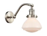 515-1W-SN-G321 1-Light 6.75" Brushed Satin Nickel Sconce - Matte White Olean Glass - LED Bulb - Dimmensions: 6.75 x 10.375 x 12.25 - Glass Up or Down: Yes