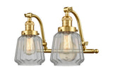 515-2W-SG-G142 2-Light 18" Satin Gold Bath Vanity Light - Clear Chatham Glass - LED Bulb - Dimmensions: 18 x 10 x 12 - Glass Up or Down: Yes