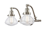 515-2W-SN-G324 2-Light 18.75" Brushed Satin Nickel Bath Vanity Light - Seedy Olean Glass - LED Bulb - Dimmensions: 18.75 x 10.375 x 12.75 - Glass Up or Down: Yes
