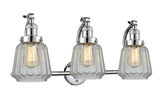 515-3W-PC-G142 3-Light 28" Polished Chrome Bath Vanity Light - Clear Chatham Glass - LED Bulb - Dimmensions: 28 x 10 x 12 - Glass Up or Down: Yes