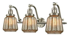 515-3W-SN-G146 3-Light 28" Brushed Satin Nickel Bath Vanity Light - Mercury Plated Chatham Glass - LED Bulb - Dimmensions: 28 x 10 x 12 - Glass Up or Down: Yes