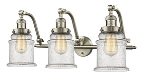 515-3W-SN-G184 3-Light 28" Brushed Satin Nickel Bath Vanity Light - Seedy Canton Glass - LED Bulb - Dimmensions: 28 x 10 x 12 - Glass Up or Down: Yes