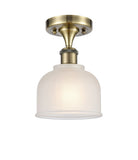 1-Light 5.5" Antique Brass Semi-Flush Mount - White Dayton Glass LED
