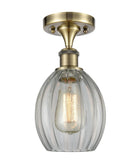 1-Light 6" Antique Brass Semi-Flush Mount - Clear Eaton Glass LED