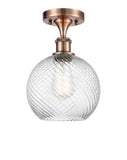 516-1C-AC-G1214-8 1-Light 8" Antique Copper Semi-Flush Mount - Clear Athens Twisted Swirl 8" Glass - LED Bulb - Dimmensions: 8 x 8 x 13 - Sloped Ceiling Compatible: No