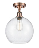 516-1C-AC-G124-10 1-Light 10" Antique Copper Semi-Flush Mount - Seedy Large Athens Glass - LED Bulb - Dimmensions: 10 x 10 x 15 - Sloped Ceiling Compatible: No