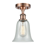 516-1C-AC-G2812 1-Light 6.25" Antique Copper Semi-Flush Mount - Fishnet Hanover Glass - LED Bulb - Dimmensions: 6.25 x 6.25 x 13 - Sloped Ceiling Compatible: No