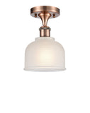 516-1C-AC-G411 1-Light 5.5" Antique Copper Semi-Flush Mount - White Dayton Glass - LED Bulb - Dimmensions: 5.5 x 5.5 x 10.5 - Sloped Ceiling Compatible: No