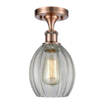 516-1C-AC-G82 1-Light 6" Antique Copper Semi-Flush Mount - Clear Eaton Glass - LED Bulb - Dimmensions: 6 x 6 x 13 - Sloped Ceiling Compatible: No