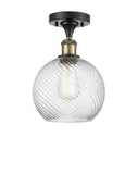 516-1C-BAB-G1214-8 1-Light 8" Black Antique Brass Semi-Flush Mount - Clear Athens Twisted Swirl 8" Glass - LED Bulb - Dimmensions: 8 x 8 x 13 - Sloped Ceiling Compatible: No