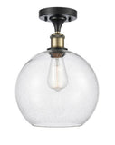 516-1C-BAB-G124-10 1-Light 10" Black Antique Brass Semi-Flush Mount - Seedy Large Athens Glass - LED Bulb - Dimmensions: 10 x 10 x 15 - Sloped Ceiling Compatible: No