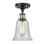 516-1C-BAB-G2812 1-Light 6.25" Black Antique Brass Semi-Flush Mount - Fishnet Hanover Glass - LED Bulb - Dimmensions: 6.25 x 6.25 x 13 - Sloped Ceiling Compatible: No