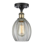 516-1C-BAB-G82 1-Light 6" Black Antique Brass Semi-Flush Mount - Clear Eaton Glass - LED Bulb - Dimmensions: 6 x 6 x 13 - Sloped Ceiling Compatible: No