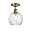 516-1C-BB-G1214-8 1-Light 8" Brushed Brass Semi-Flush Mount - Clear Athens Twisted Swirl 8" Glass - LED Bulb - Dimmensions: 8 x 8 x 13 - Sloped Ceiling Compatible: No