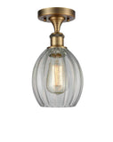 516-1C-BB-G82 1-Light 6" Brushed Brass Semi-Flush Mount - Clear Eaton Glass - LED Bulb - Dimmensions: 6 x 6 x 13 - Sloped Ceiling Compatible: No