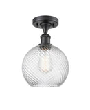 516-1C-BK-G1214-8 1-Light 8" Matte Black Semi-Flush Mount - Clear Athens Twisted Swirl 8" Glass - LED Bulb - Dimmensions: 8 x 8 x 13 - Sloped Ceiling Compatible: No