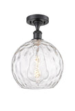 516-1C-BK-G1215-10 1-Light 10" Matte Black Semi-Flush Mount - Clear Athens Water Glass 10" Glass - LED Bulb - Dimmensions: 10 x 10 x 15 - Sloped Ceiling Compatible: No