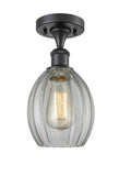 516-1C-BK-G82 1-Light 6" Matte Black Semi-Flush Mount - Clear Eaton Glass - LED Bulb - Dimmensions: 6 x 6 x 13 - Sloped Ceiling Compatible: No