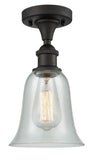 516-1C-OB-G2812 1-Light 6.25" Oil Rubbed Bronze Semi-Flush Mount - Fishnet Hanover Glass - LED Bulb - Dimmensions: 6.25 x 6.25 x 13 - Sloped Ceiling Compatible: No