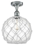 516-1C-PC-G122-10RW 1-Light 10" Polished Chrome Semi-Flush Mount - Clear Large Farmhouse Glass with White Rope Glass - LED Bulb - Dimmensions: 10 x 10 x 15 - Sloped Ceiling Compatible: No