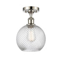 516-1C-PN-G1214-8 1-Light 8" Polished Nickel Semi-Flush Mount - Clear Athens Twisted Swirl 8" Glass - LED Bulb - Dimmensions: 8 x 8 x 13 - Sloped Ceiling Compatible: No