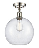 516-1C-PN-G124-10 1-Light 10" Polished Nickel Semi-Flush Mount - Seedy Large Athens Glass - LED Bulb - Dimmensions: 10 x 10 x 15 - Sloped Ceiling Compatible: No